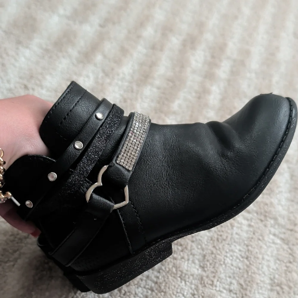 Black Ankle Boots with Rhinestone Detailing